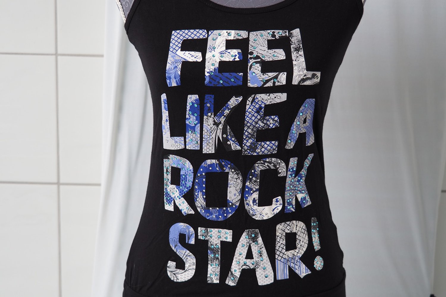 Feel like a Rockstar Top mit Strasssteinen Gr. 158/ 164