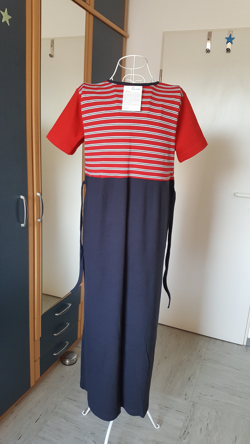 453. Neues langes Umstandskleid von Baby-Walz , Gr. 38, rot-marineblau
