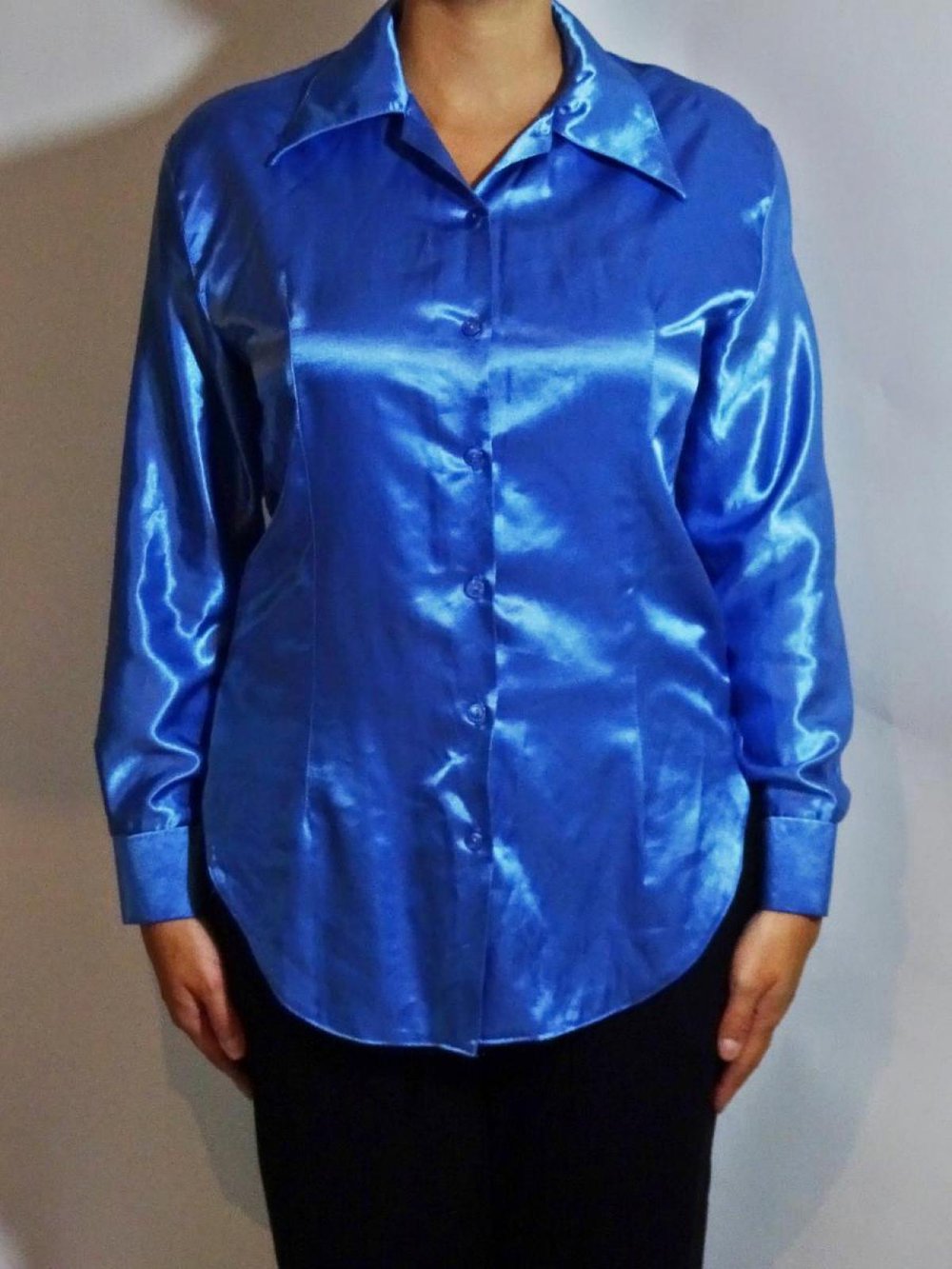 Satinbluse blau 90er Vintage Gr. M Gr. 40 Gr. 12
