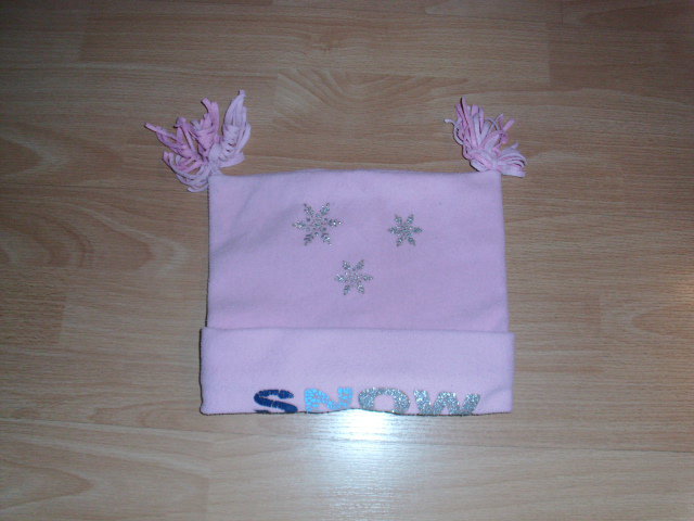 Fleecemütze, hellrosa mit Schriftzug, Gr. 104-116