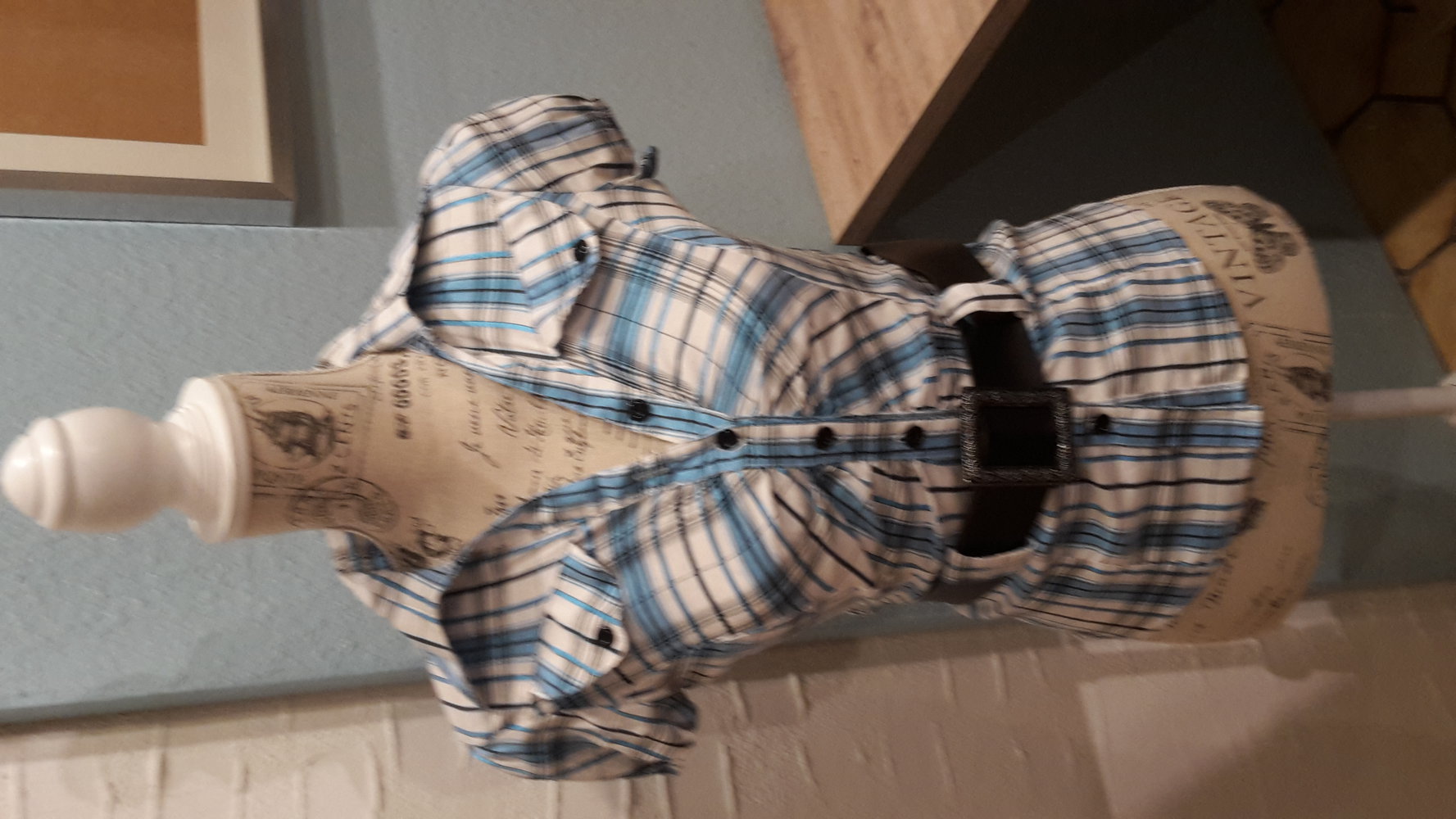 Bluse, Gr. 36, weiß blau petrol Kariert kurzärmlig NEU m. Gürtel