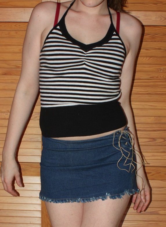 H&M Basic Neckholder Top, gestreift, schwarz-weiße Streifen, Gr. 38