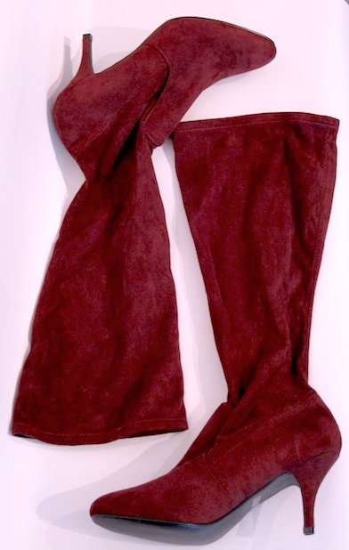 Sexy High Heels Stiefel mit weichem Stretchschaft in Textil, rotbraun, Gr. 43 neu