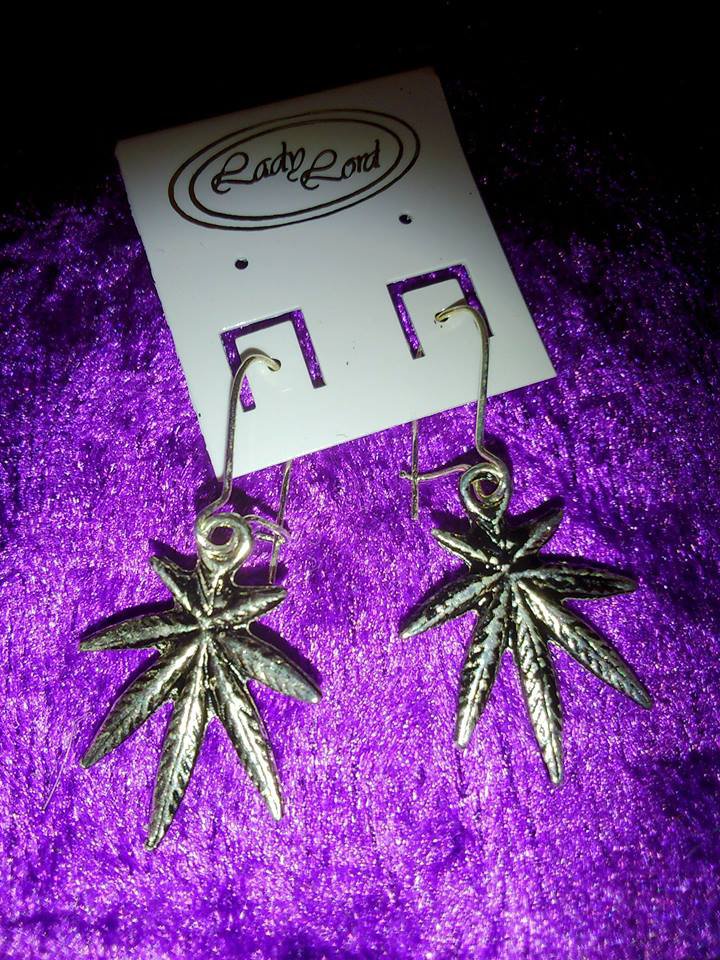 Goa Psy  Schmuck Ohringe /Hänger Hanfblatt Modeschmuck Metall NEU 1Paar 