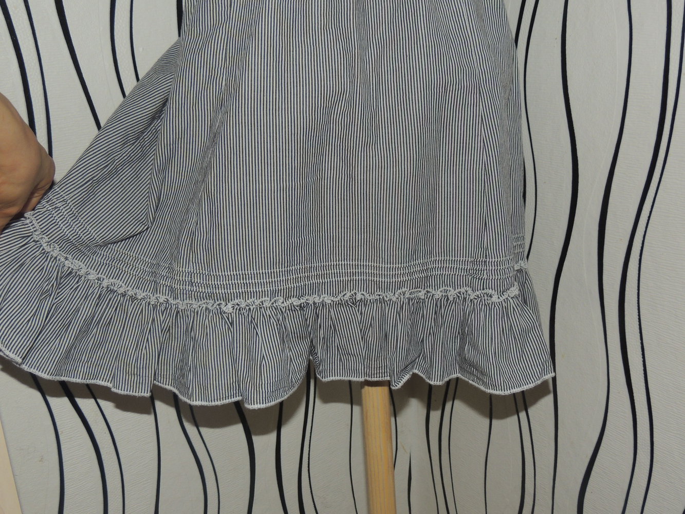 EDC Esprit Longtop Rüschen Gr. L 40 42 Babydoll Top Shirt Tunika blau weiß Blogger toll zur Leggings