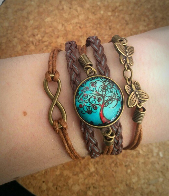 Armband Lebensbaum Infinity Ethno Goa braun Vintage türkis blau Romantik 