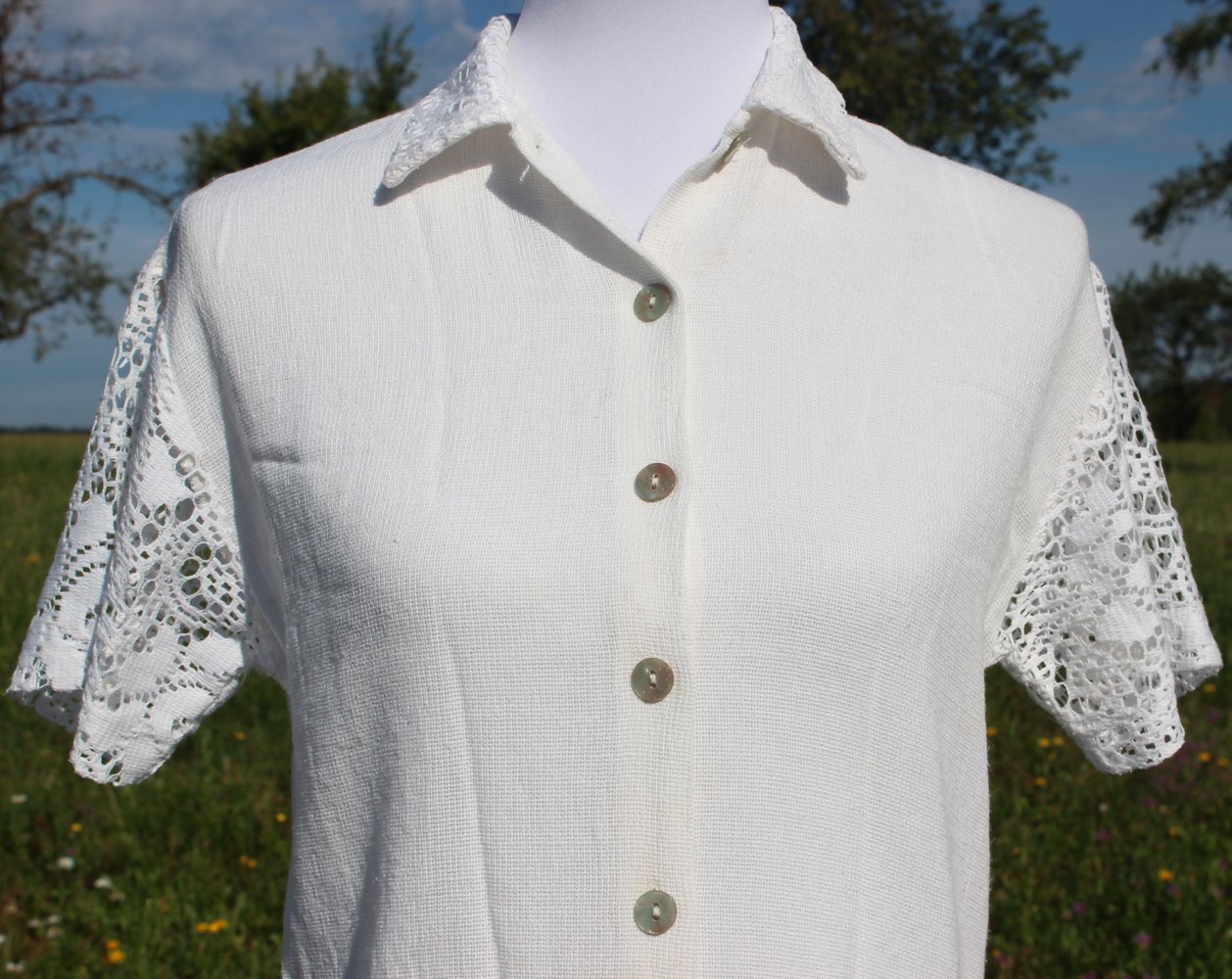 sommerliche weiße Vintage Bluse mit Spitze, ca. Größe 36-38, Boho, Ethno, Hippie