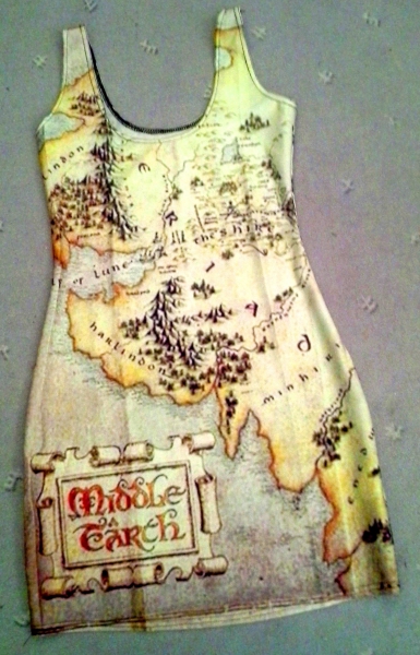 Herr der Ringe Hobbit Mini Kleid Mittelerde Karte XS S 36 38 NEU