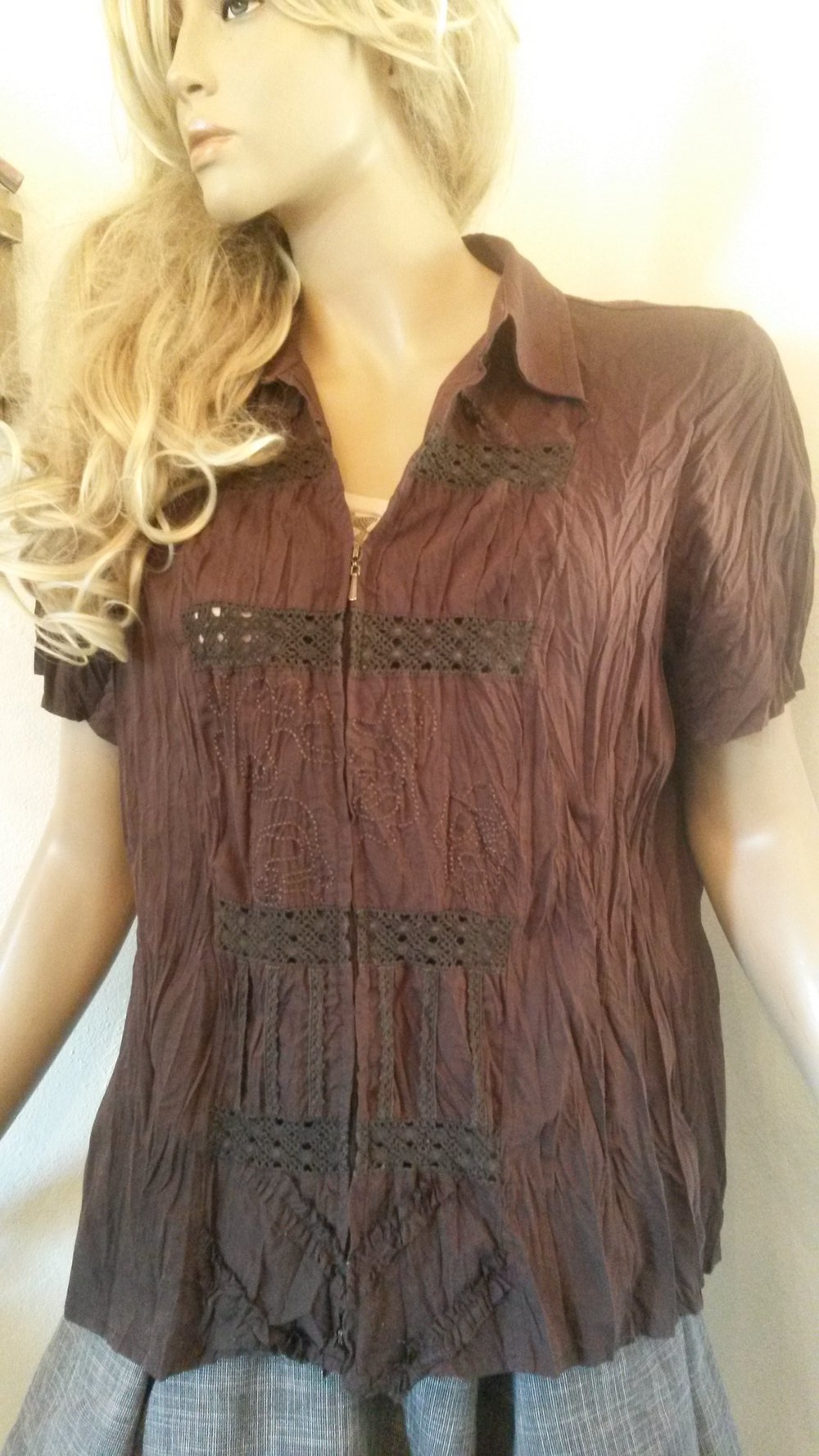 schokobraune  Bluse in Crashed - Optik