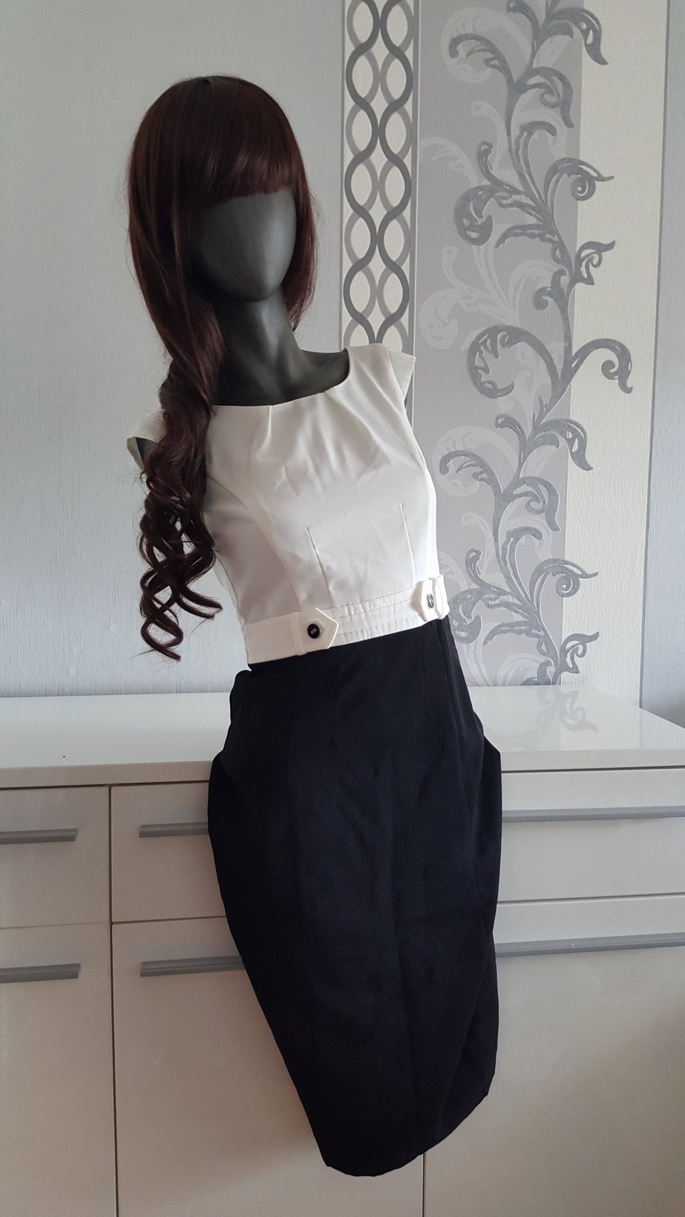 Elegantes Business Pencildress Kleid 34 S Neu Schwarz Weiß