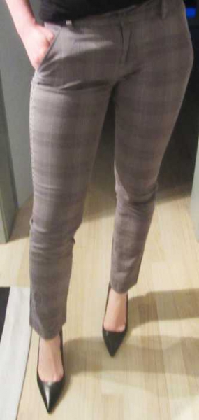 Mexx Stoff Hose skinny röhre karo grau silber 34