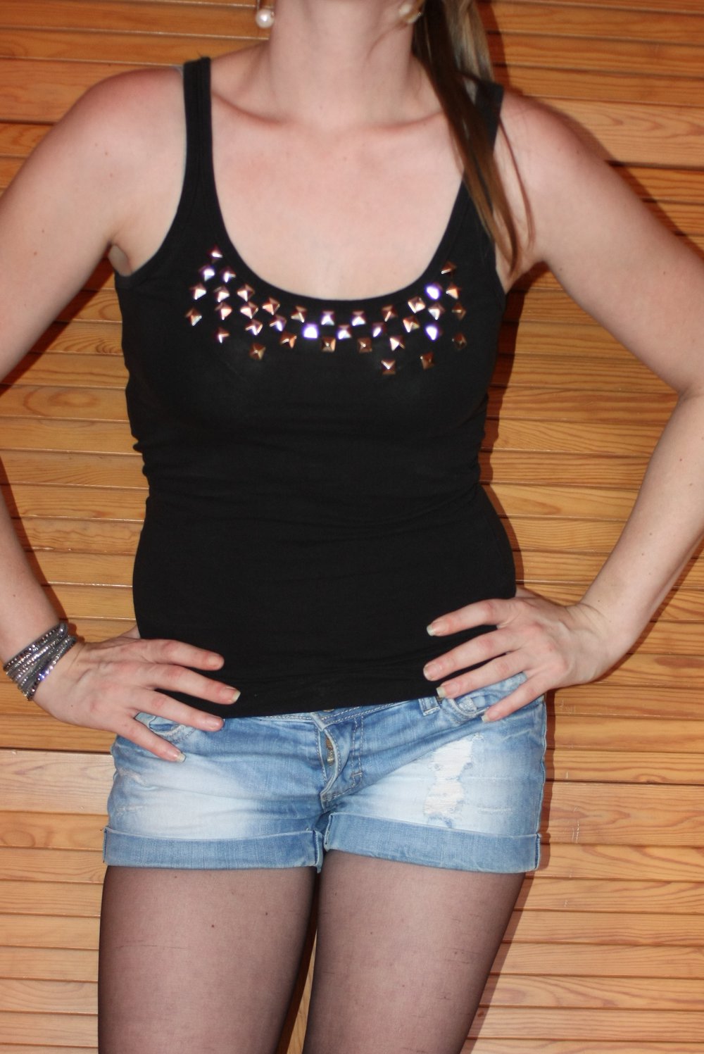 Pyramiden Nieten Top, schwarz, H&M, Gr. S