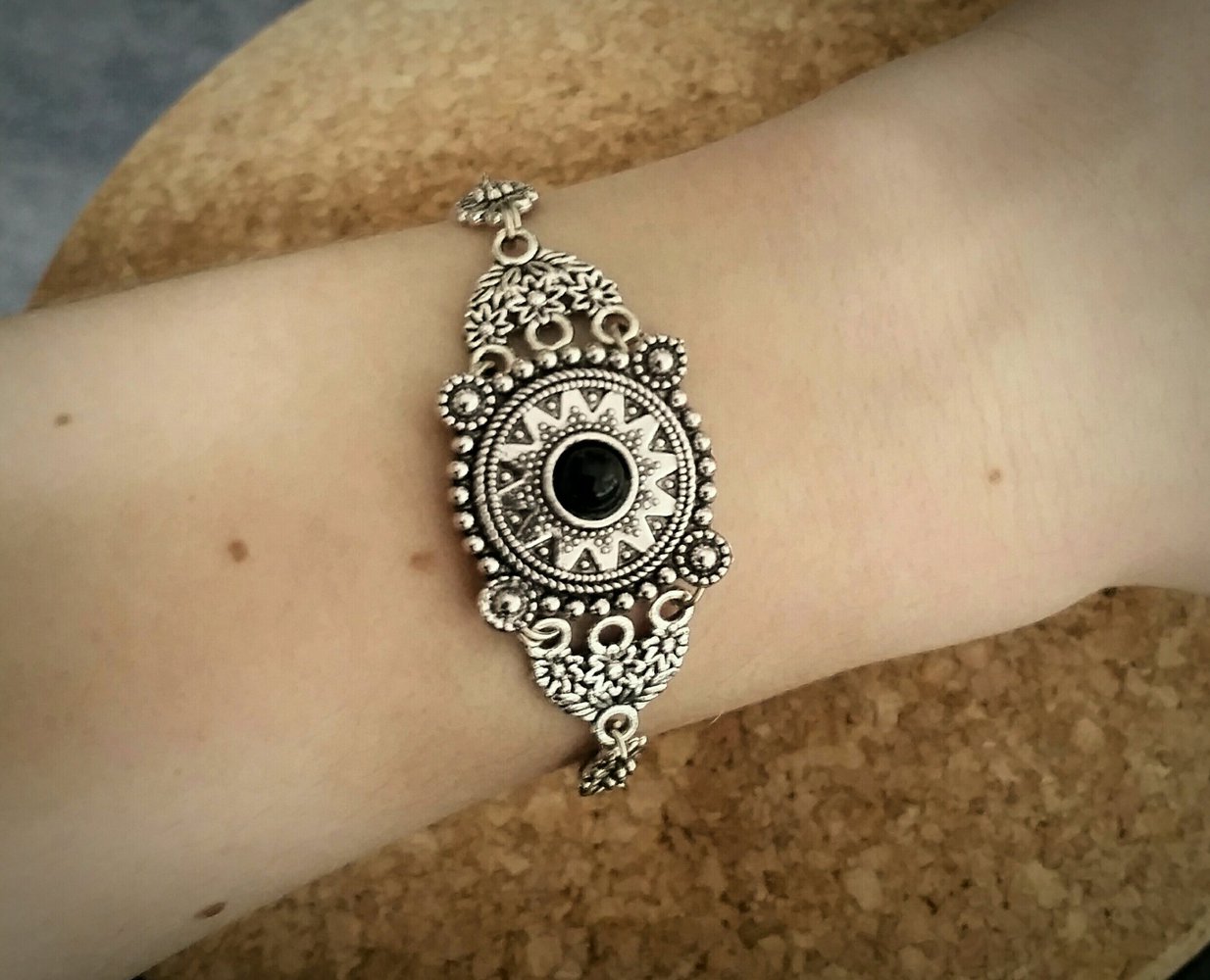 Armband Gothic Ethno Ornament schwarz silber Antik Look