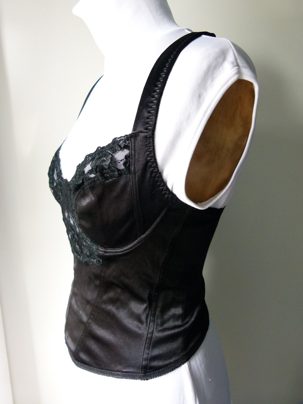 Corsage Mieder mit Spitzeneinsätzen, 80C, schwarz, Gothic Dark Mori Festlich Festival Retro