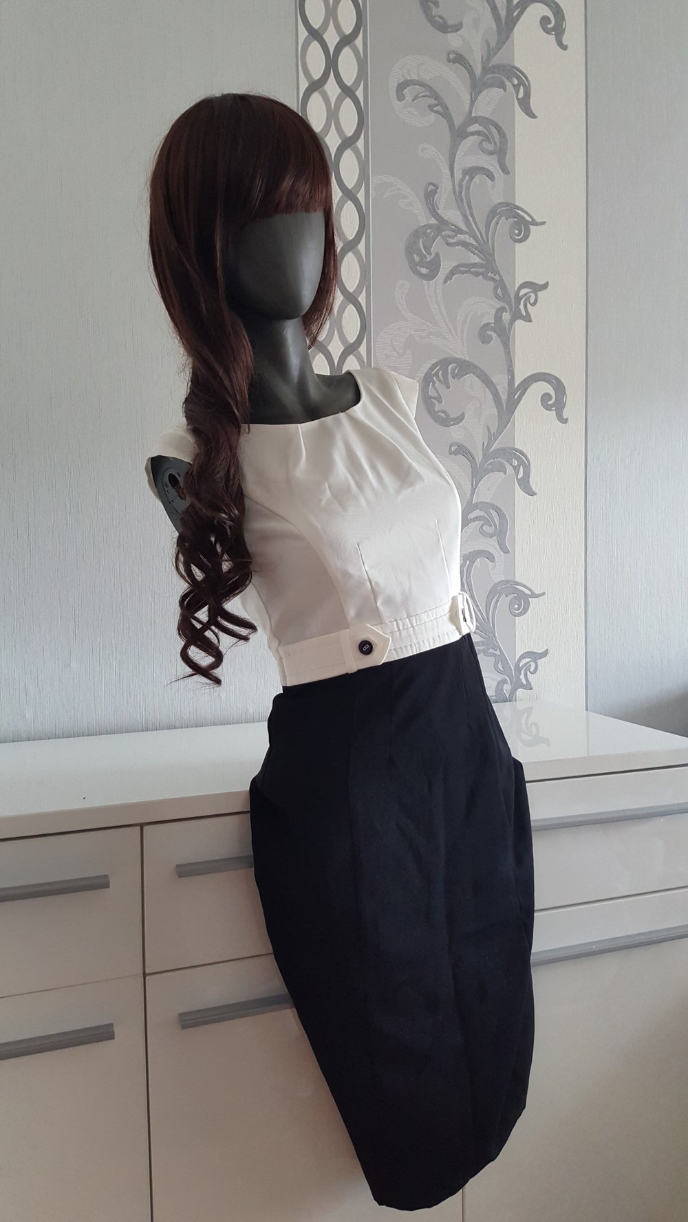 Elegantes Business Pencildress Kleid 34 S Neu Schwarz Weiß