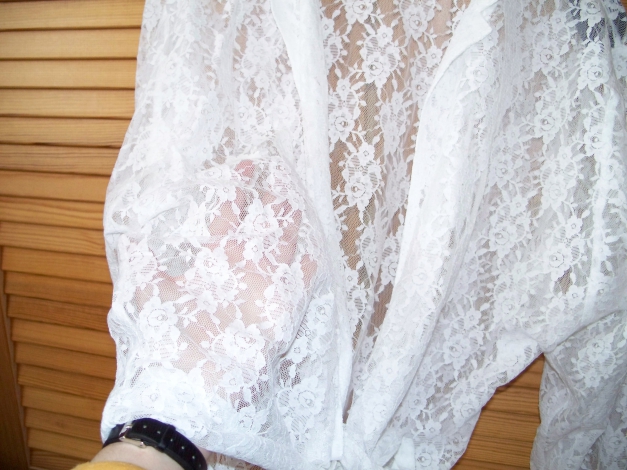 VINTAGE// Cardigan/ Bolero/ Bluse aus weißer Spitze zum Binden Gr. 36-40