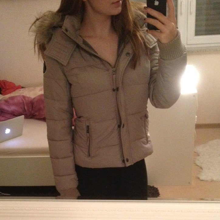 Abercrombie & Fitch Daunenjacke/Winterjacke Pelz grau-beige *wie neu* Gr. S