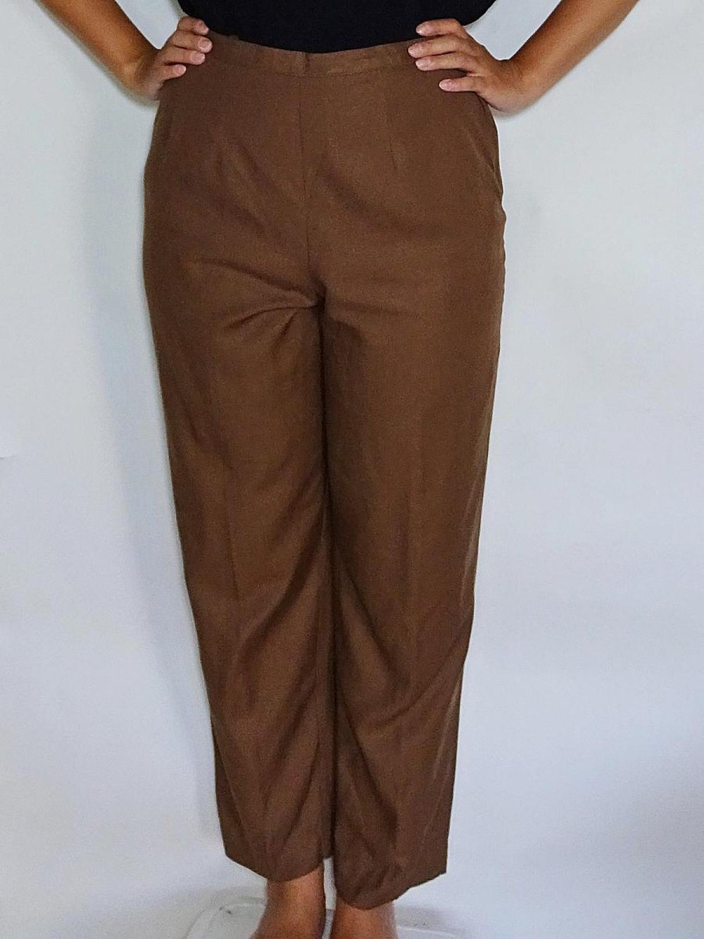 Braune Leinenhose High Waist Frühling Sommer Gr. 40 Gr. M