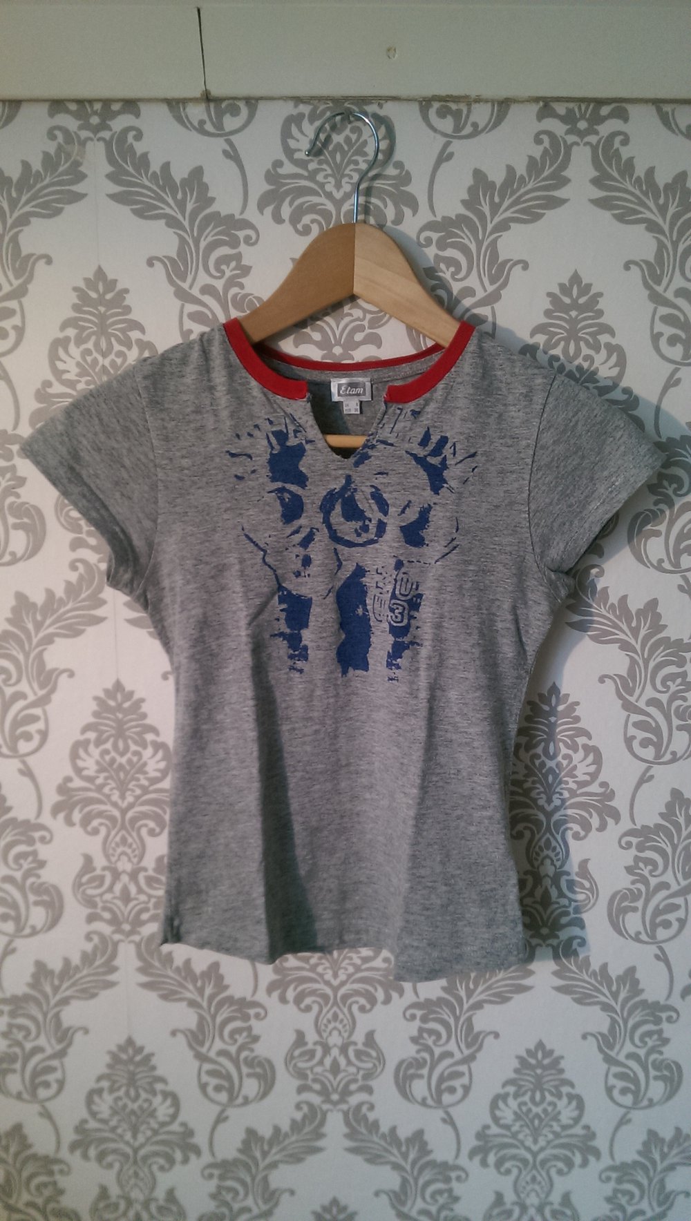 T-Shirt Shirt grau blau Olympia Print Motiv