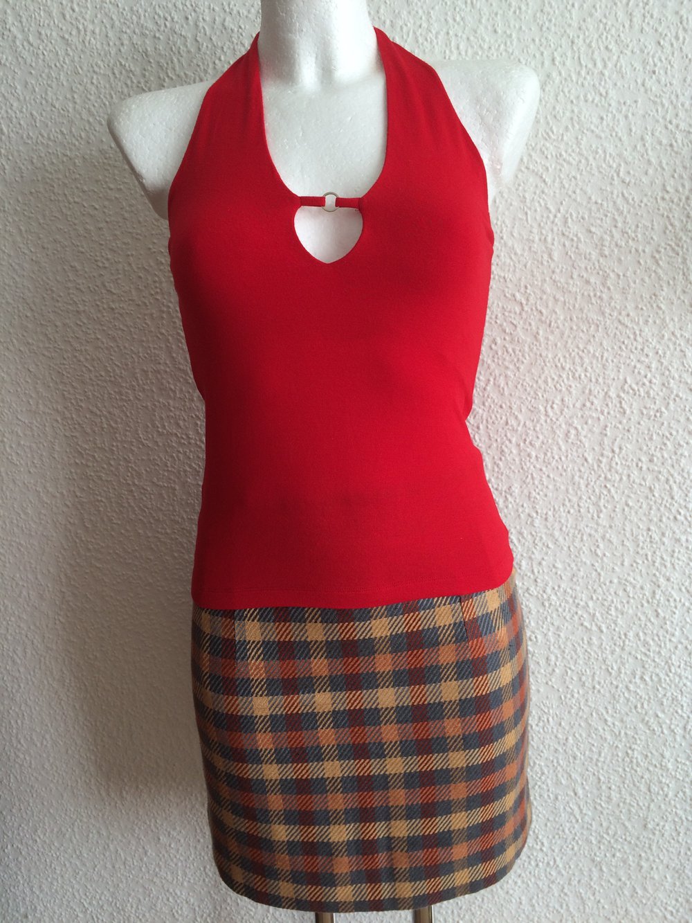 Rock Figurbetont Bleistiftrock Mini in Business look Elegant Seide Gr. S Karo