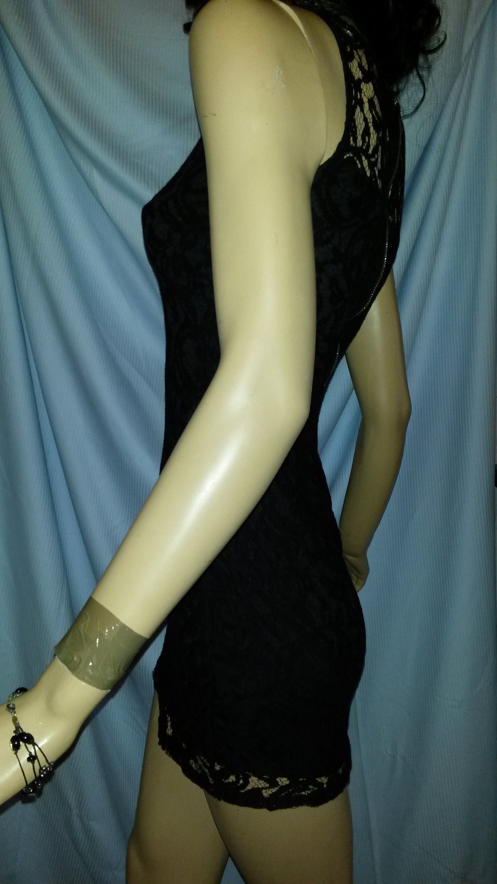 Edel schwarze Spitze tiefschwarzen Minikleid 