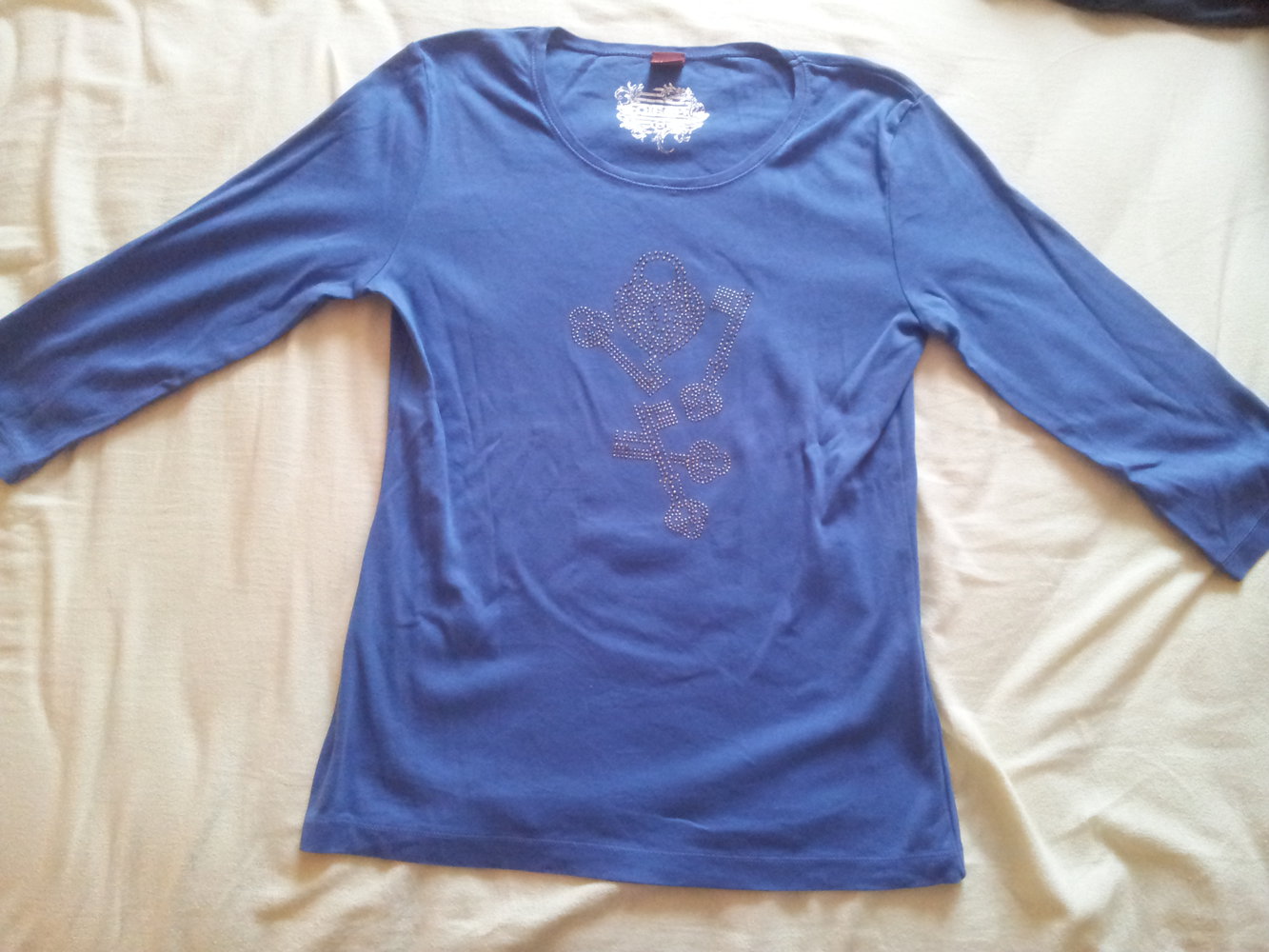  Top 3/4 Ärmel Olsen blau Strass