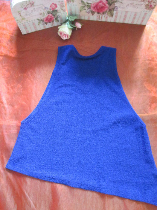 NEUw * Original VINTAGE * Asymmetrischer * ärmelloser * Bouclé- Pullover * Gr. 48- 50/ XL- XXL * mittel- königs- royal- blau *