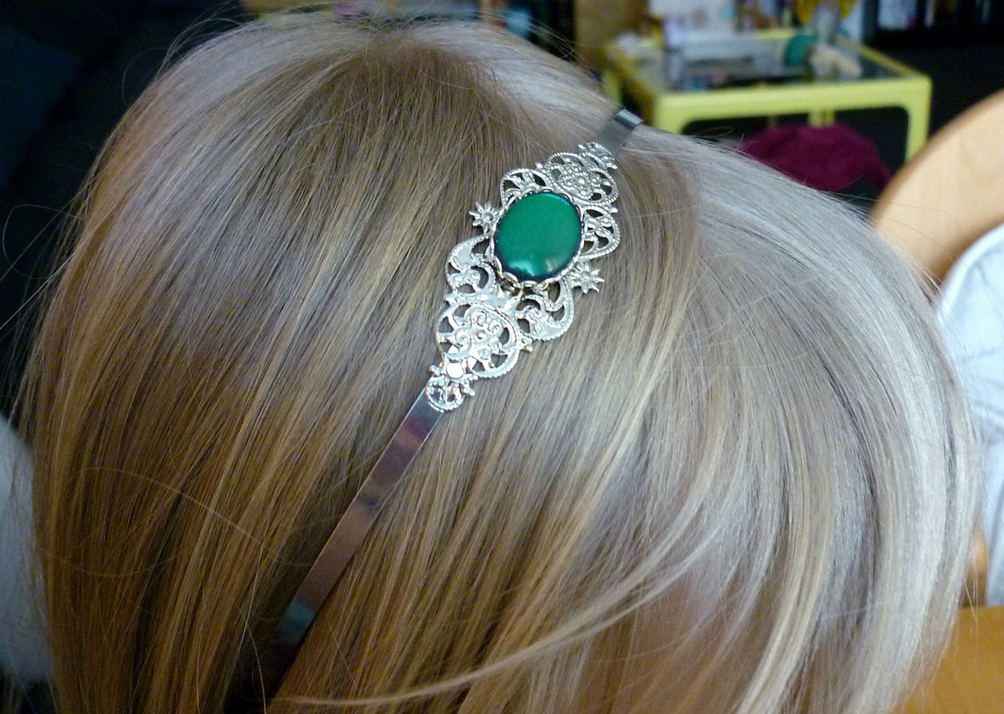 Haarreif Ornament silber mit grünem Stein Romantik fee elfe Haarreifen ethno goa gothic emo