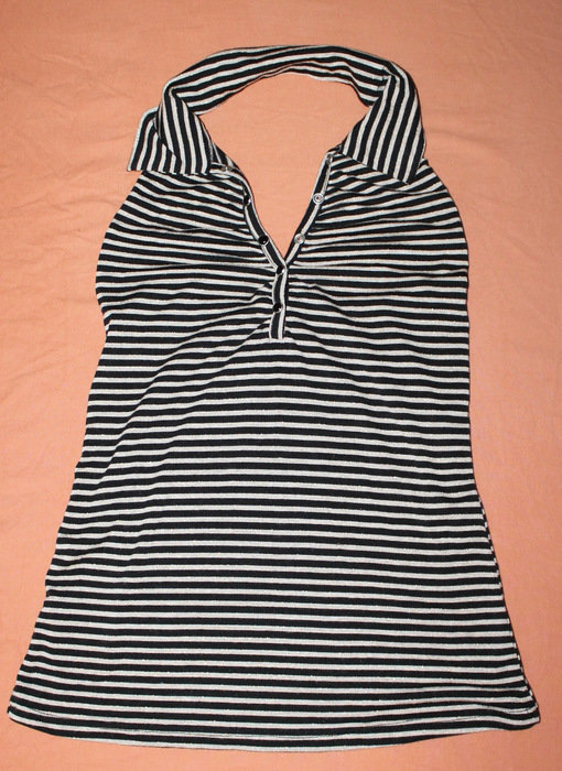 süßes, schickes Neckholder Top in schwar gold weiß gestreift