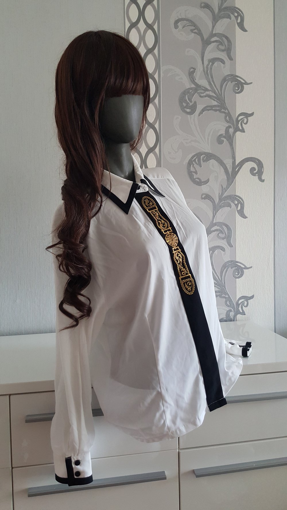 Bluse mit Kragen Mittelstreifen 40 M / L