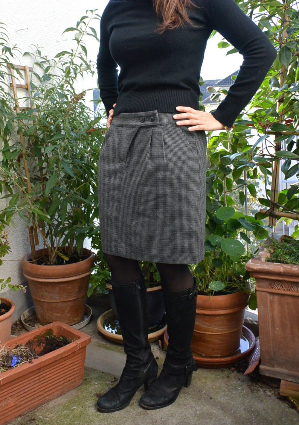 Schicker S'Oliver Mini-Rock, Tweed-Rock, kariert, grau/schwarz, Größe 40