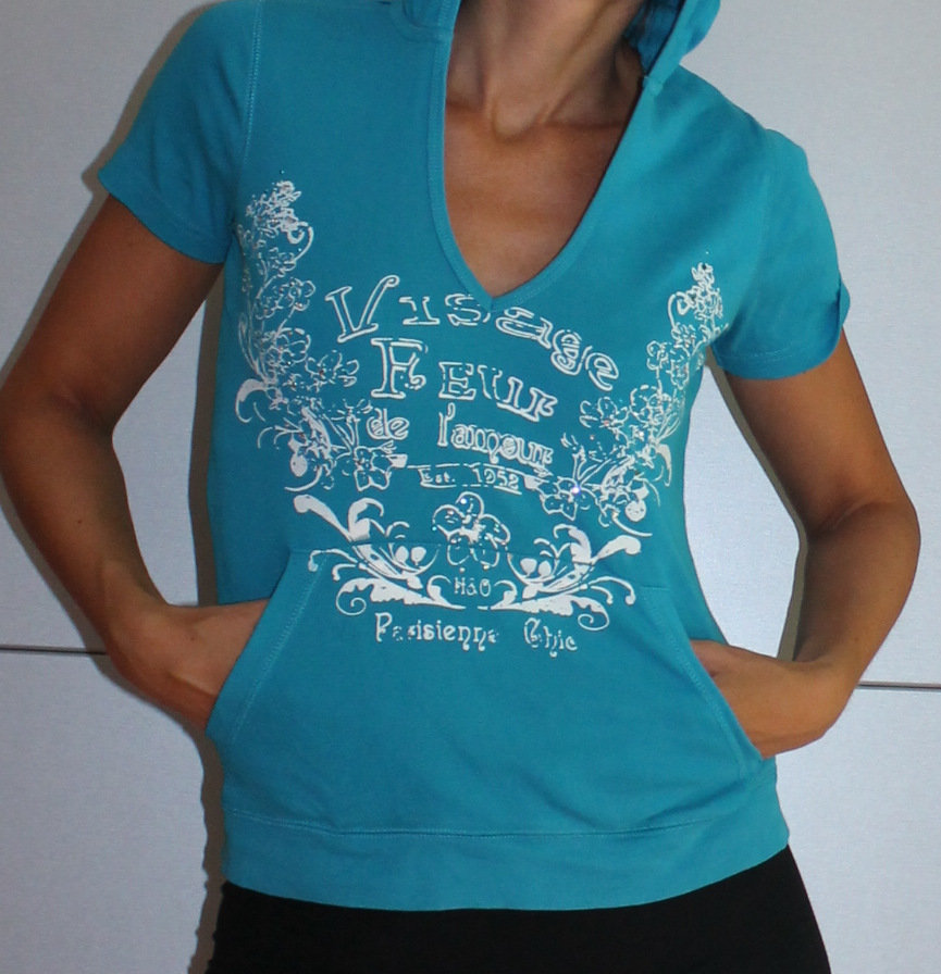 lässiges Oberteil mit Kapuze in Türkis