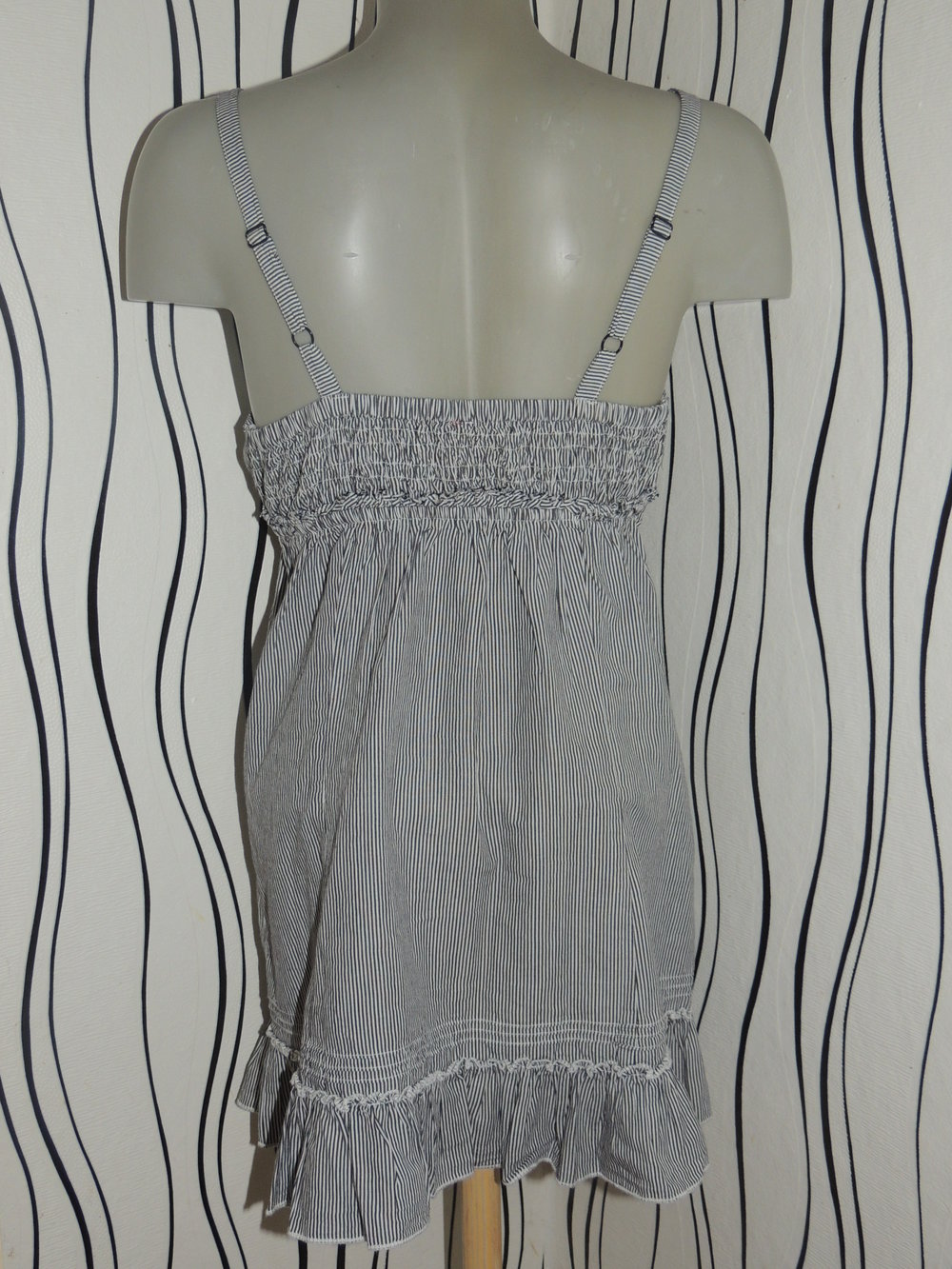 EDC Esprit Longtop Rüschen Gr. L 40 42 Babydoll Top Shirt Tunika blau weiß Blogger toll zur Leggings