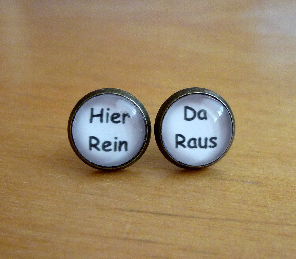 Ohrstecker Fun Witz weiß Spruch Gothic Rockabilly Emo Punk Spaß hier rein da raus