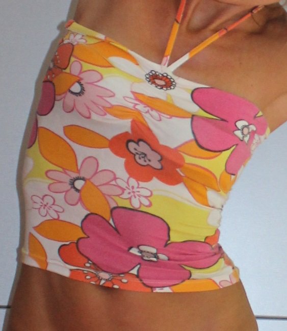 schulterfreies Sommertop - Top Neckholder in rosa orange weiß