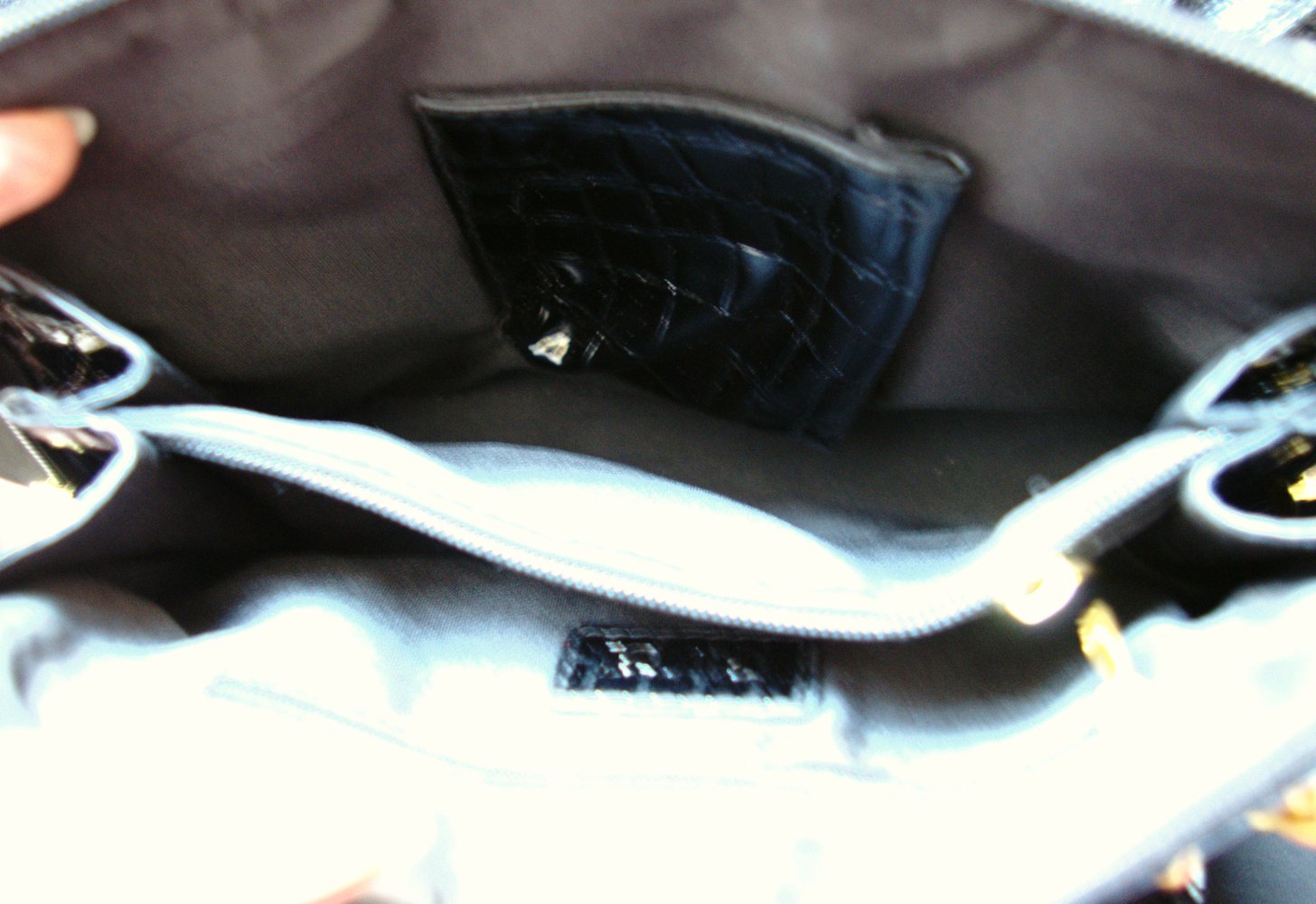 Vintage Handtasche schwarz Lack Musterung Ara gold Clutch