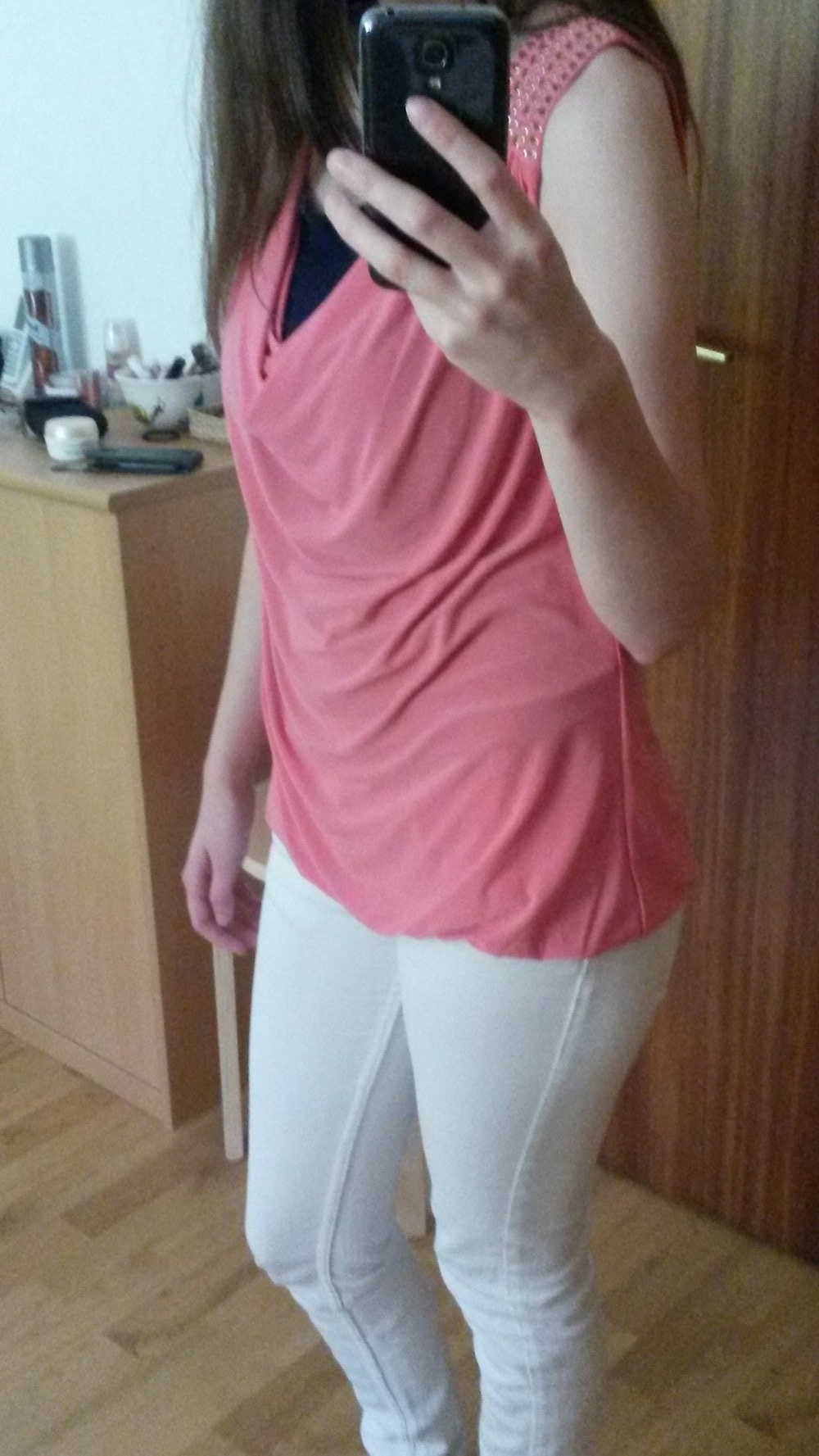 Top in rosa mit Wasserfallkragen Gr. S