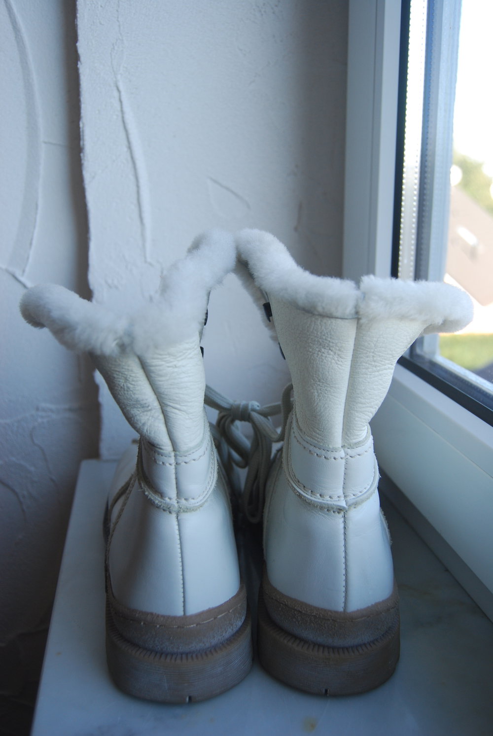 Weisse  Leder  Schnürstiefel  Boots  Trendi