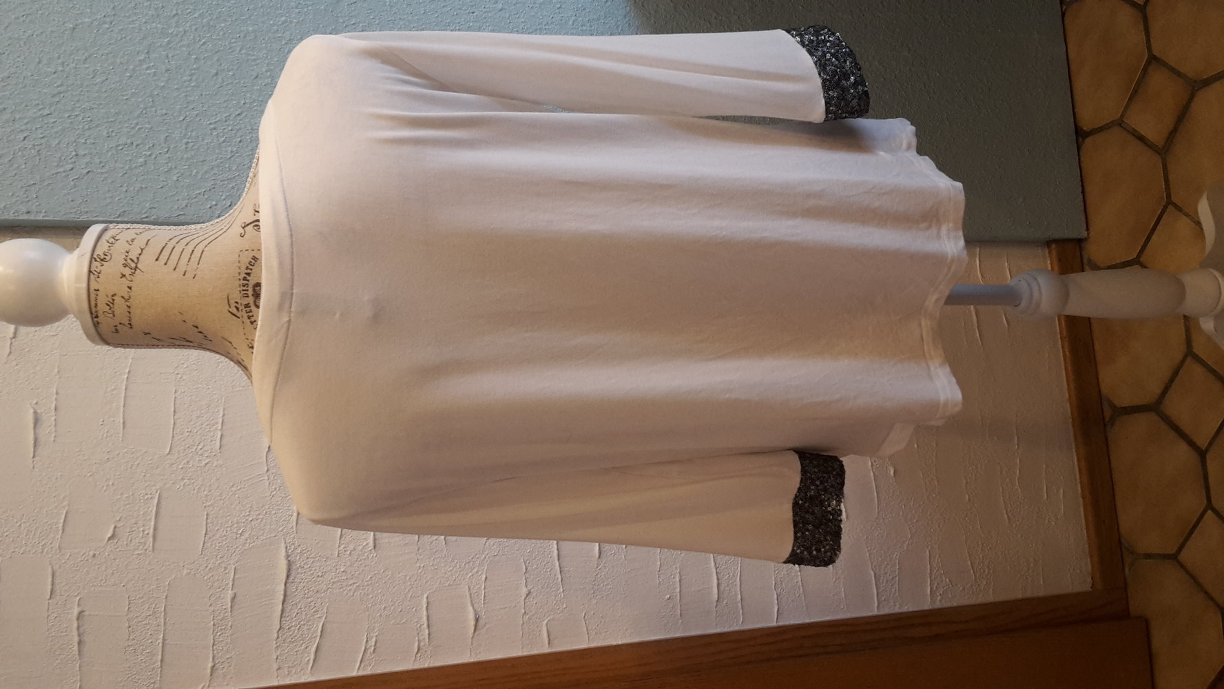 Bluse shirt weiß XL Business chic pailletten grau 