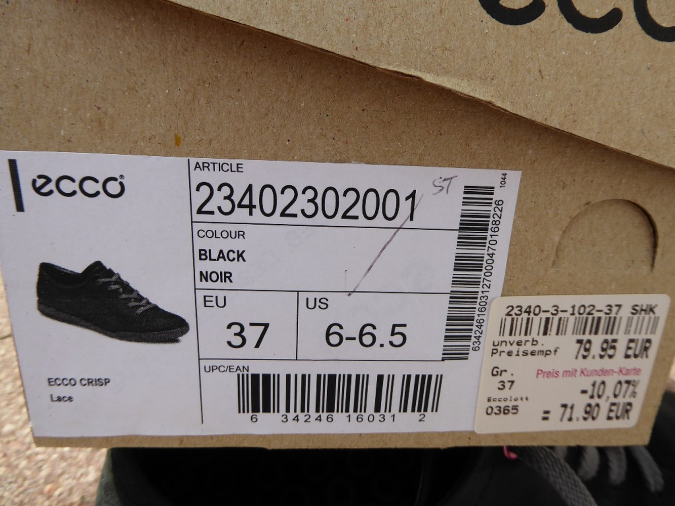 Ecco Sneaker, Gr. 37, schwarz