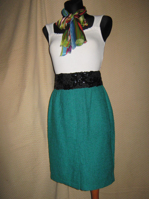 NEU * Original VINTAGE * DESIGNER * Sekretärinnen * Buisness * Pencil- Skirt * Bouclé * High Waist * Rock * Gr. 34/ XS * smaragd- grün *