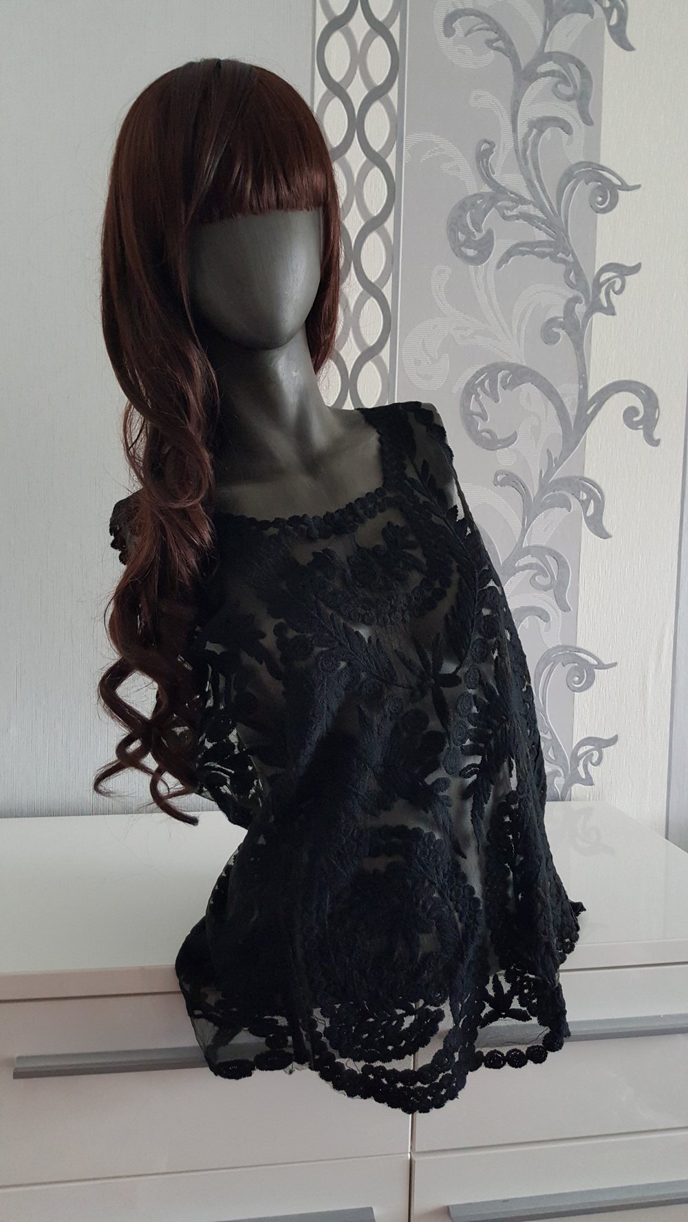 Strick Top schwarz mit Muster 42 44 XL auch als oversized L