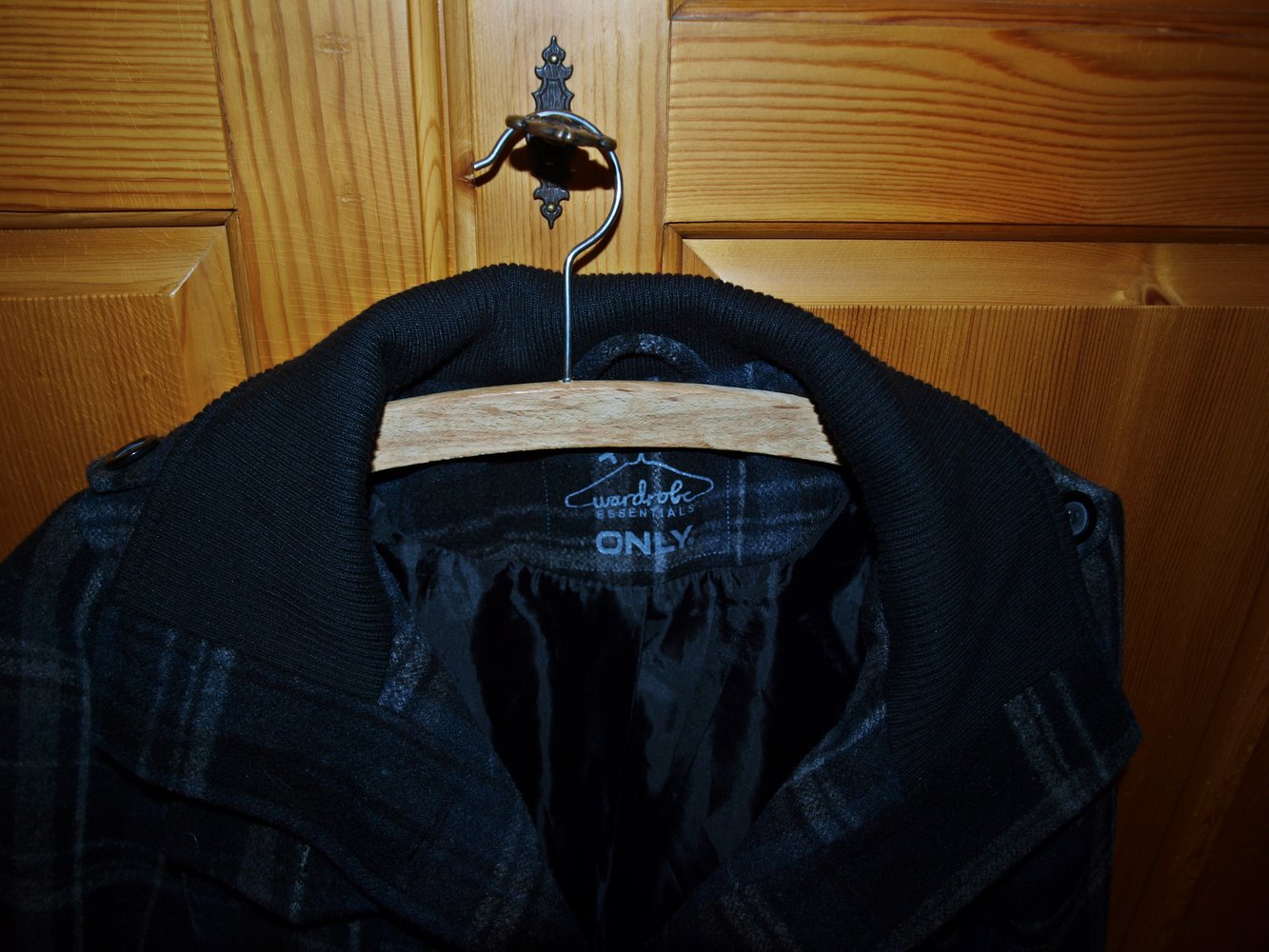 ONLY S Mantel kariert grau schwarz Gürtel Kurzmantel Wolle