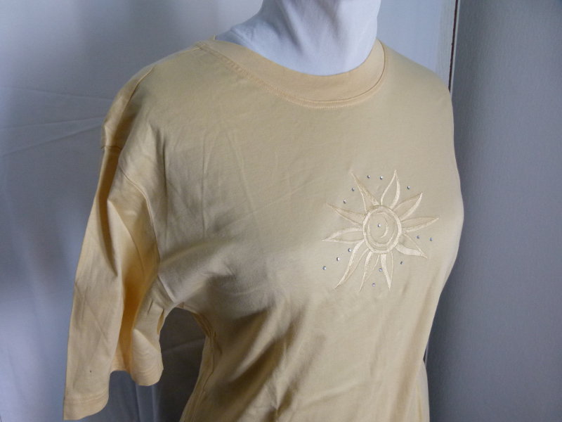 T-Shirt mit Sonnen Stickerei und Strass, gelb, Sommer Boho Goa Festival Mori