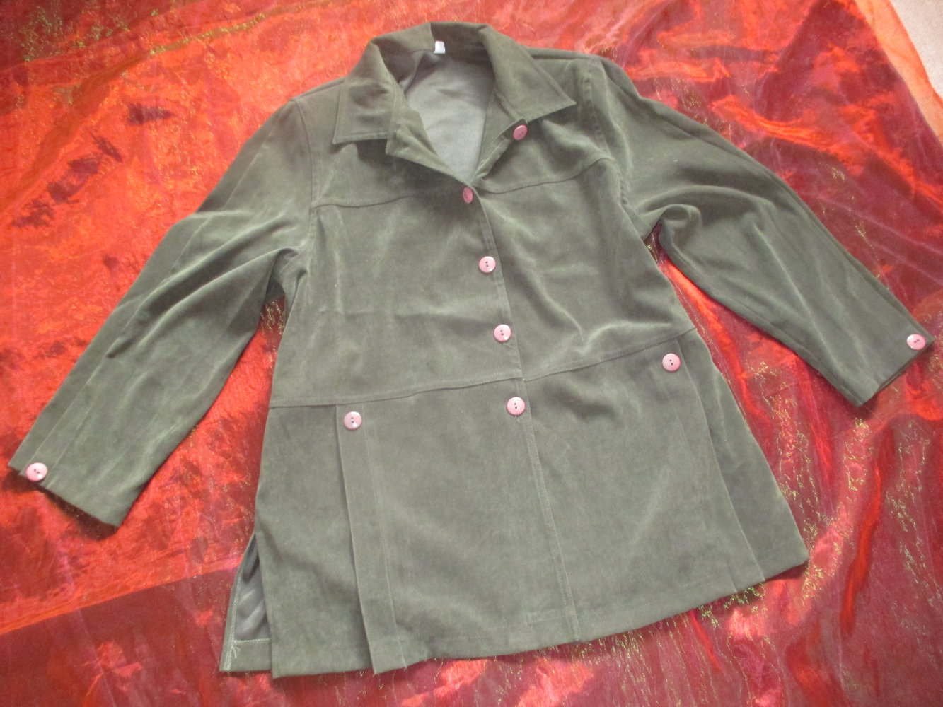 NEU* VINTAGE * Alcantara * Samt * Velours * Leder * Jacke oder Hemd- Bluse Gr. 44- 48/ L- XL, Oversize * moos- oliv * kahki- grün