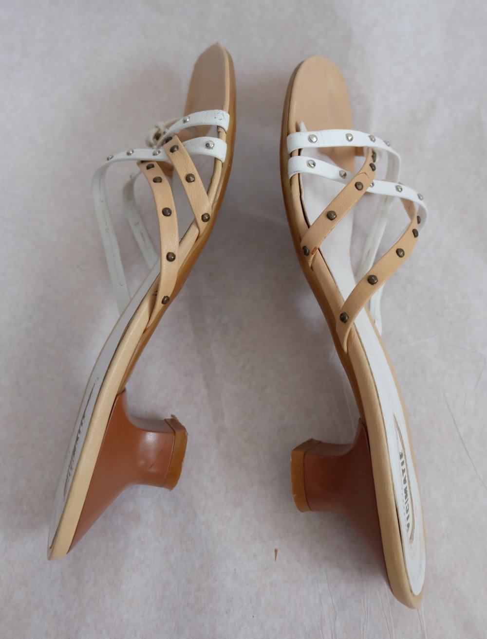 Vic Matié Sandaletten Gr. D 37 in Camel & Weiss,  Damen Schuhe Sandals Leder