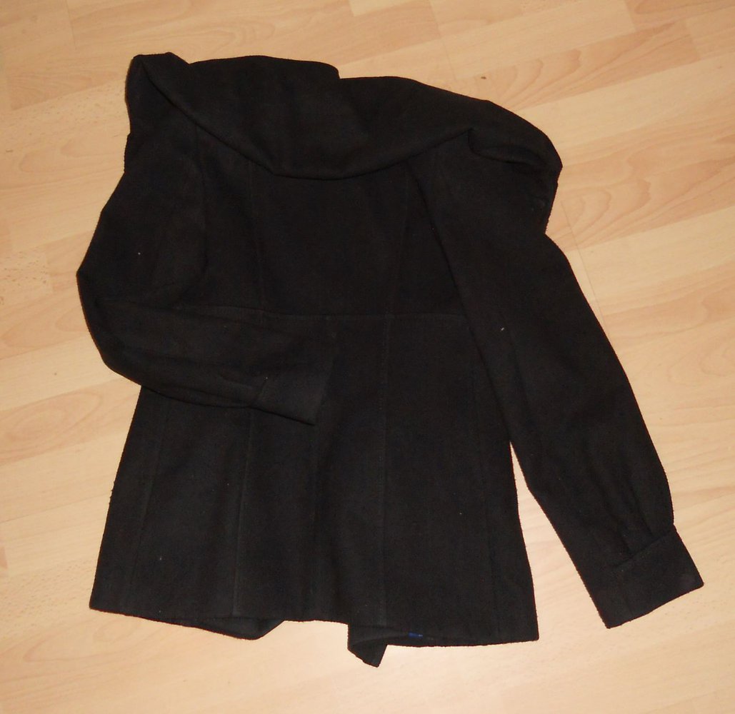 Kurzmantel Winterjacke Wolle Gr 164 XS schwarz Tweed Dufflecoat elegant Kragen