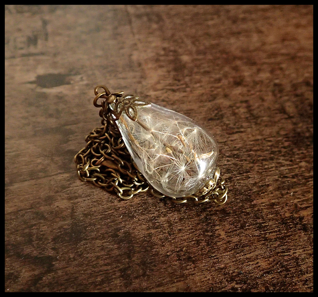 Halskette mit echter Pusteblume, Hohlperle, blogger, hipster, statement, löwenzahn