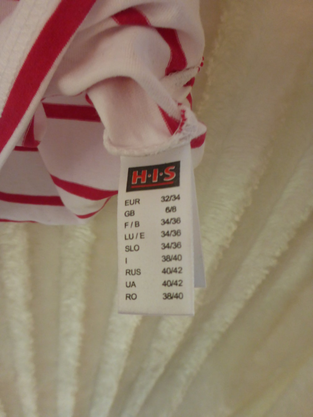 Top, HIS, Gr. 32/34, weiß - pink gestreift