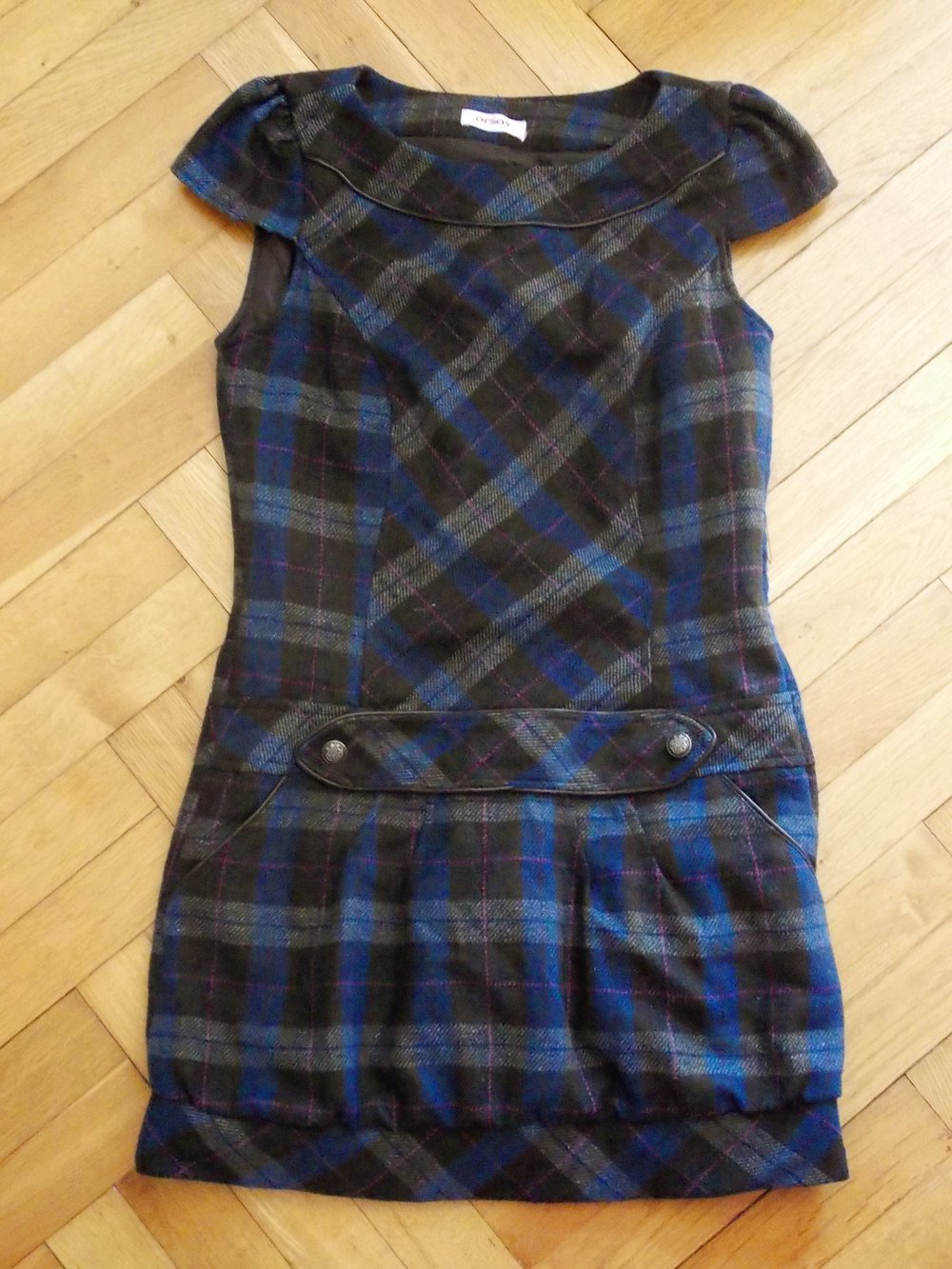 NEU Kleid S 36/38  schwarz pink grau Ballonkleid Business Schulmädchen Ballon Winterkleid Orsay karo kariert Minikleid